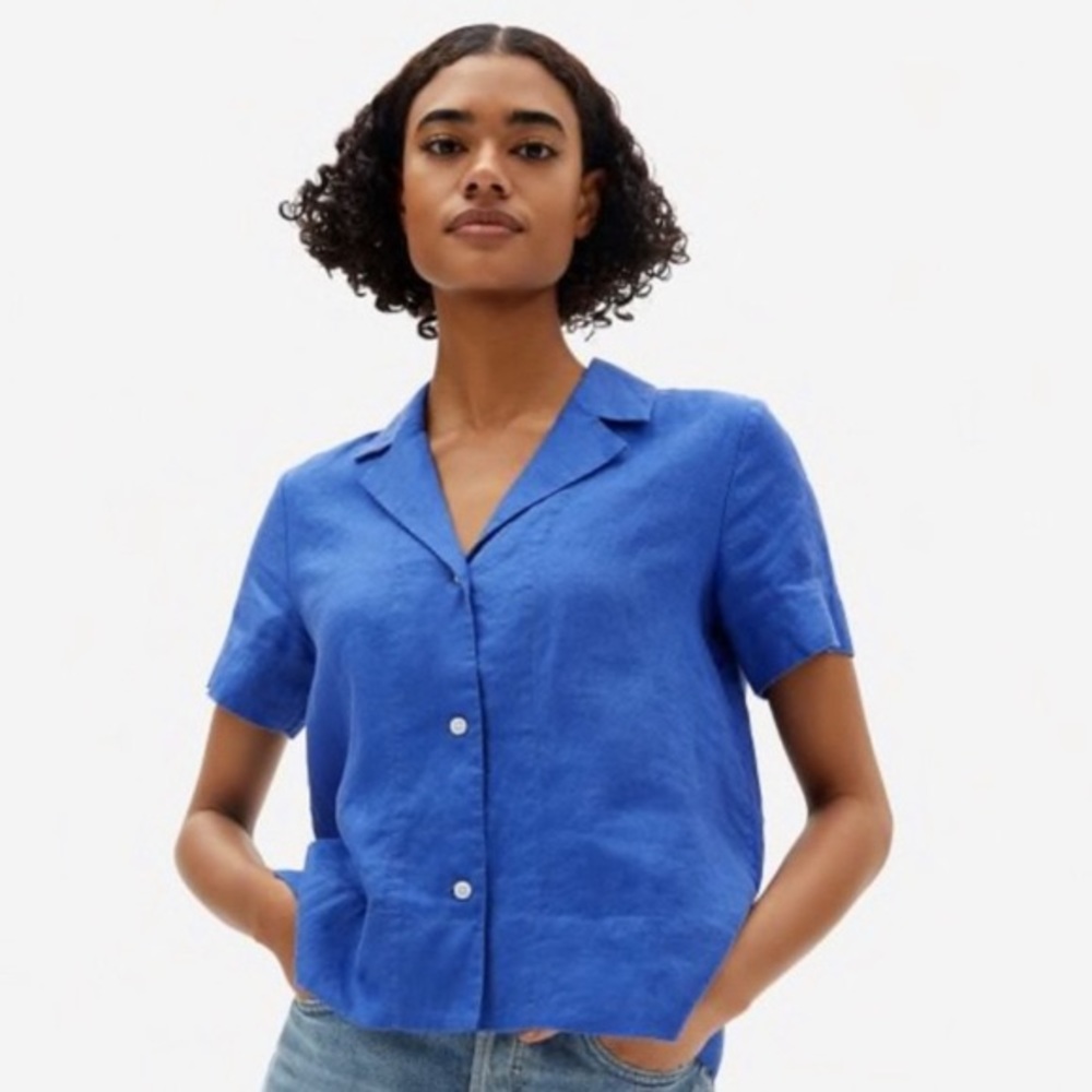 Everlane Linen Notch Top in blue